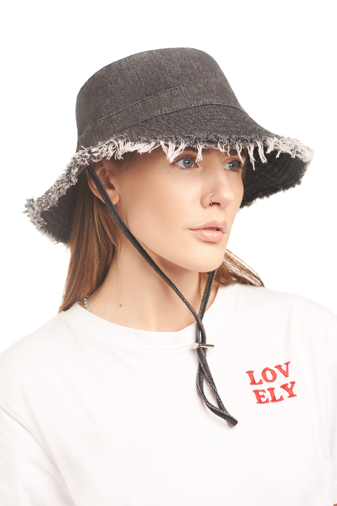 Black denim bucket hat